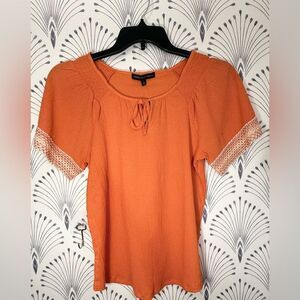 Adrienne Vittadini Orange Bell Sleeve Blouse with Tie Front